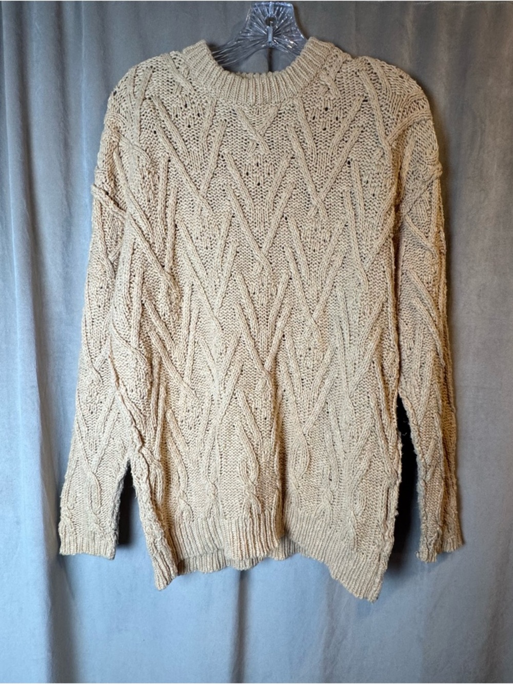Free People Isla Cable Stitch Chunky Knit Tunic Oversized Sweater XS Camel Tan‎
